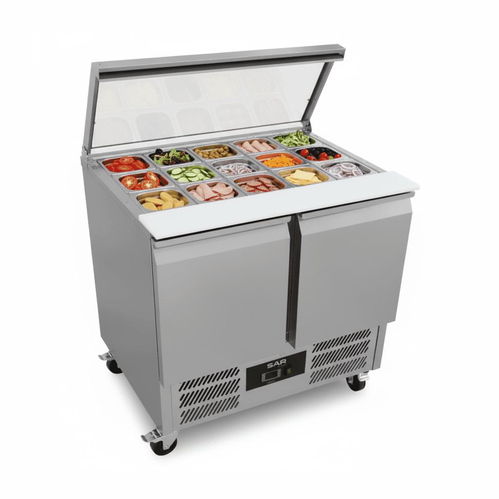KRD 2 Door Saladette Counter Fridge with chopping board 240L S900