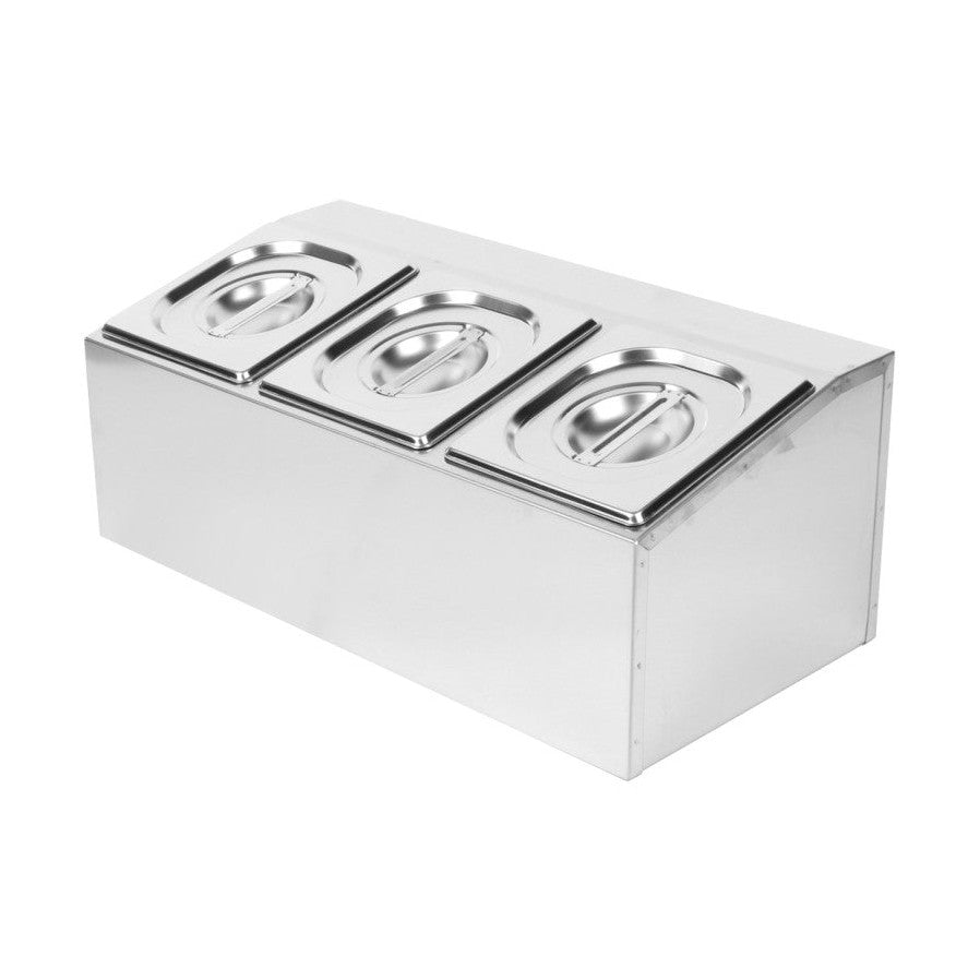 KRD Commercial Condiment Holder including 3xGN1/6 100mm Pans & Lids