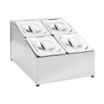 KRD Commercial Condiment Holder including 4xGN1/6 100mm Pans & Lids
