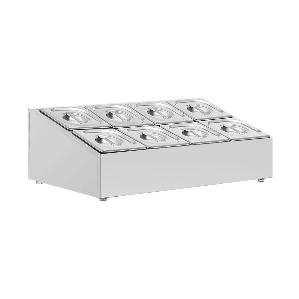 KRD Commercial Condiment Holder including 8xGN1/6 100mm Pans & Lids