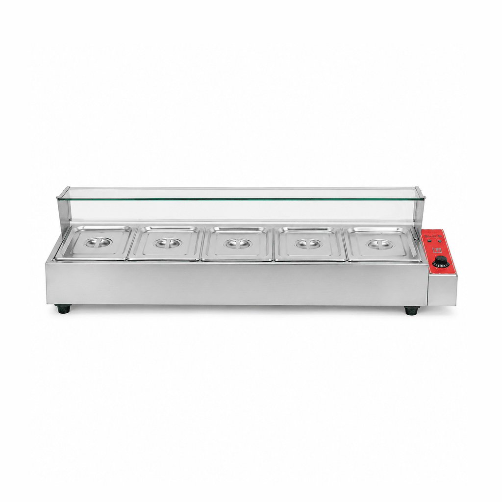 KRD Countertop Bain Marie with Glass Sneeze Guard 1660mm HBM169