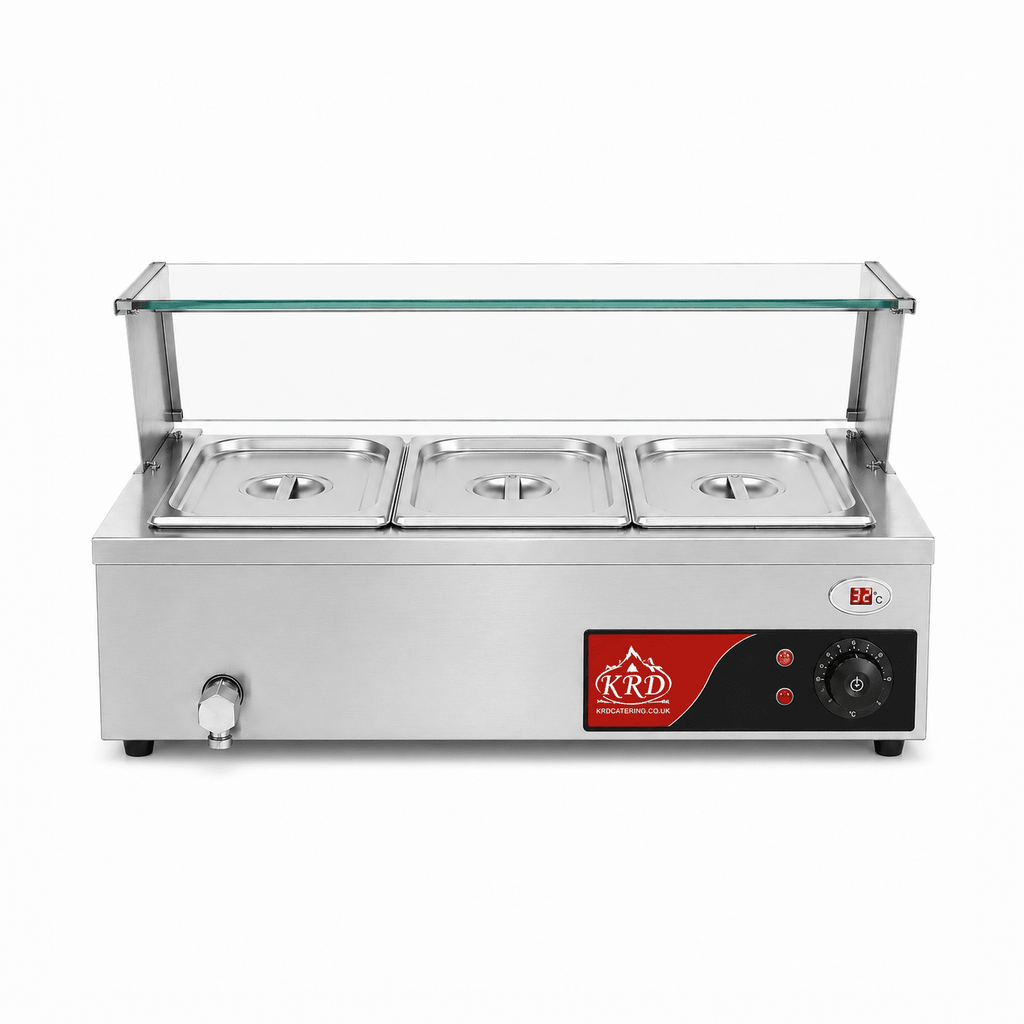 KRD Glass Display Bain Marie 3 x GN1/2 960mm with Drain Tap M203