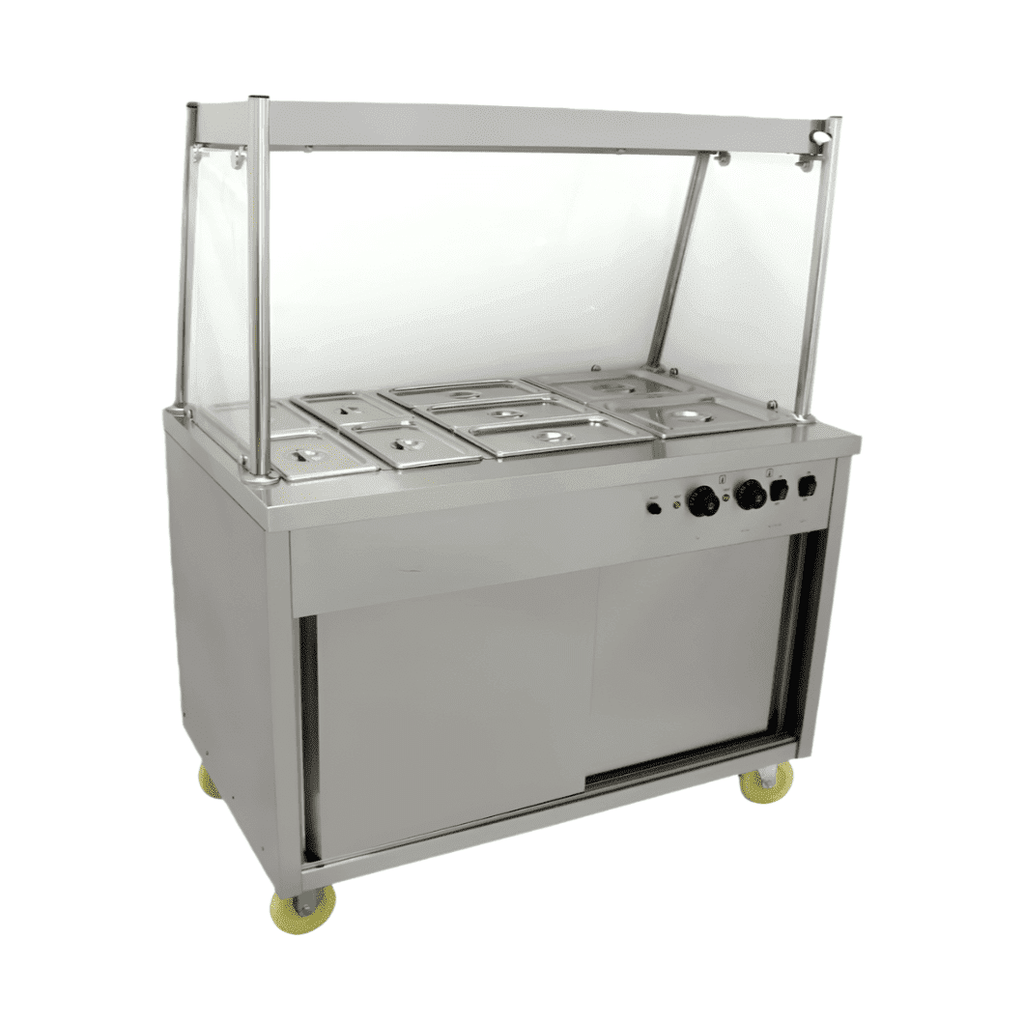 KRD Professional Glass Bain Marie Showcase Heated Display Hot Cupboard 3xGN1/1 120cm