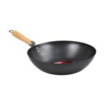 Non Stick Carbon Steel Wok With Long Wooden Handle 28cm