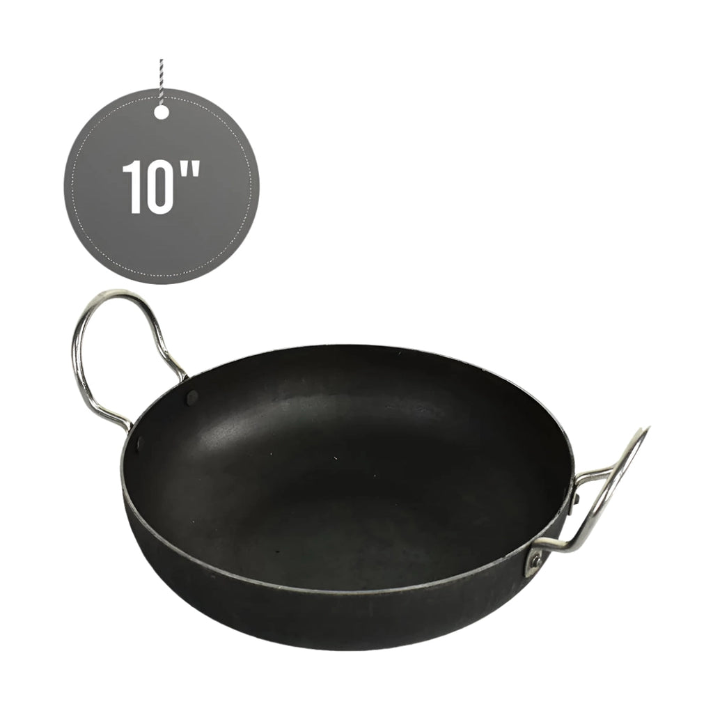 Round Black Iron Kadai Wok 10''